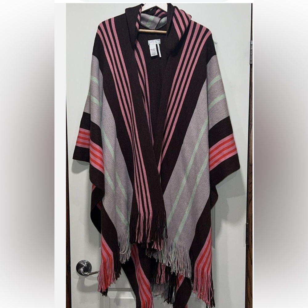 Free People Pink and Gray Striped Cape